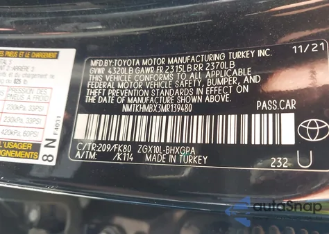 2021 Toyota C-Hr Xle z USA, uszkodzony, nr VIN NMTKHMBX3MR139480